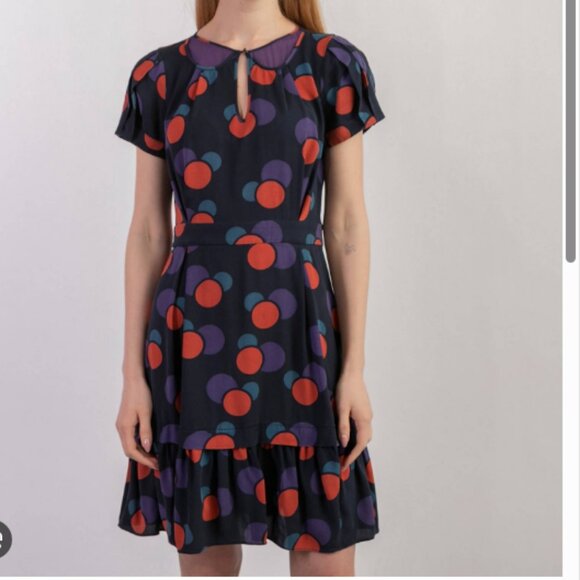 MARC JACOBS Navy Silk Dress with Polka Dot Party Prom Dress - Size  4 - Picture 2 of 15